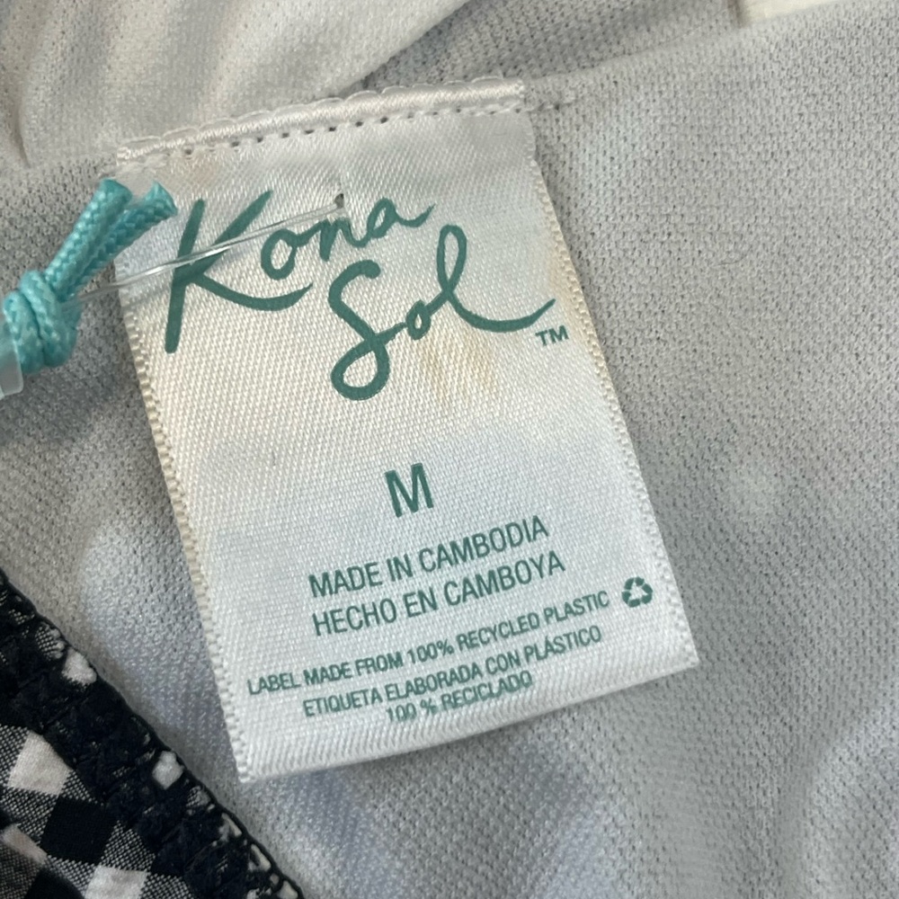 Kona Sol Black White Gingham Ruched One Piece Swimsuit NWT M - Picture 7 of 9